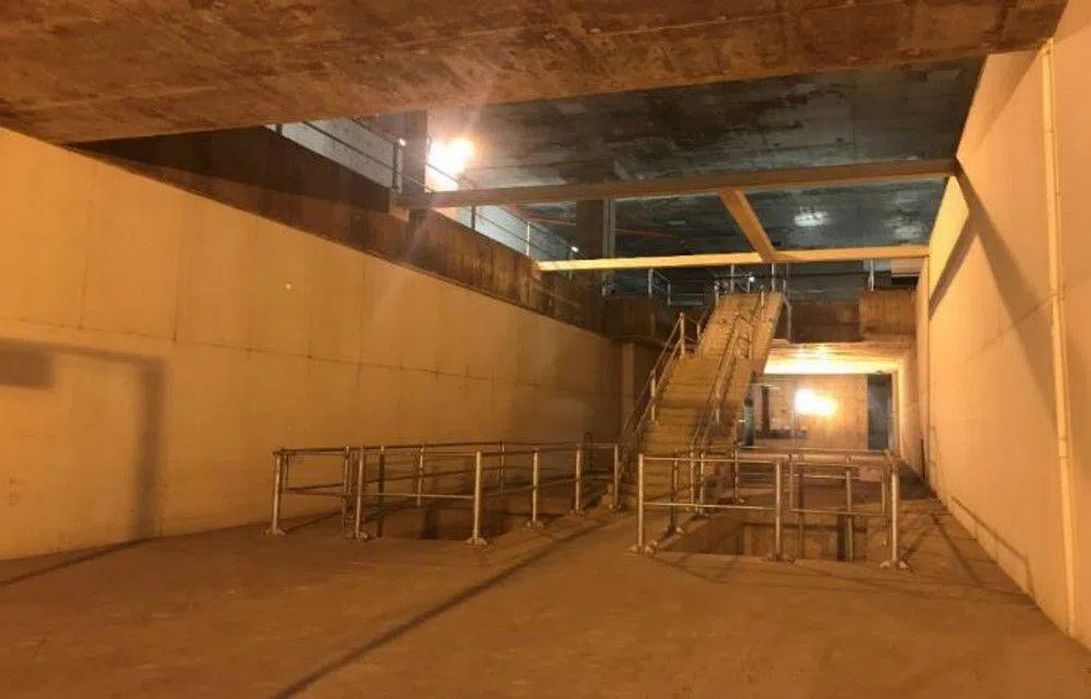 谦道站2014年在地底下完成建造地铁站的“空壳”，以准备日后启用。（陆路交通管理局提供）
