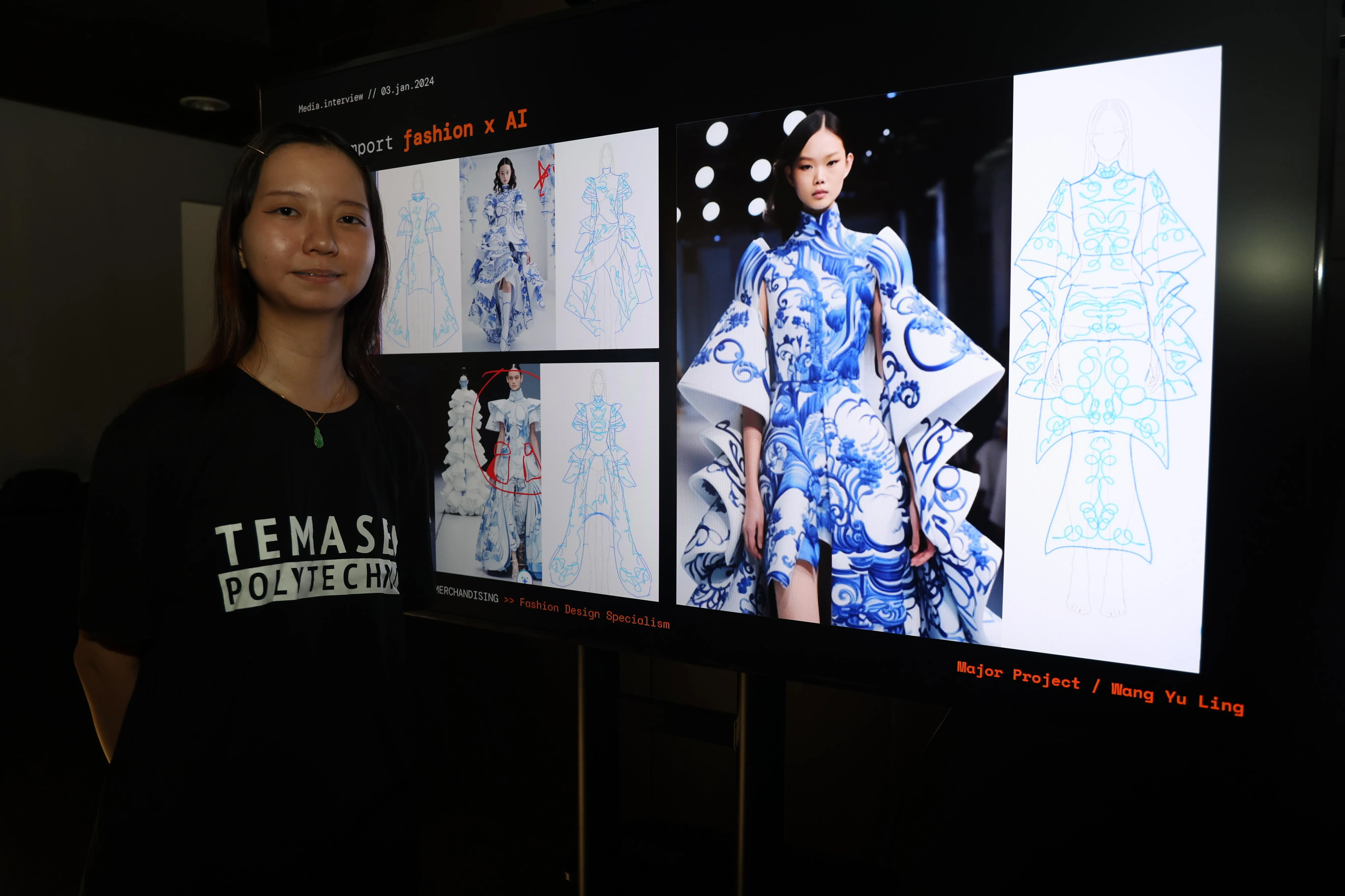 王昱菱作品，以青花瓷为主题展现华人时尚。（郑一鸣摄）