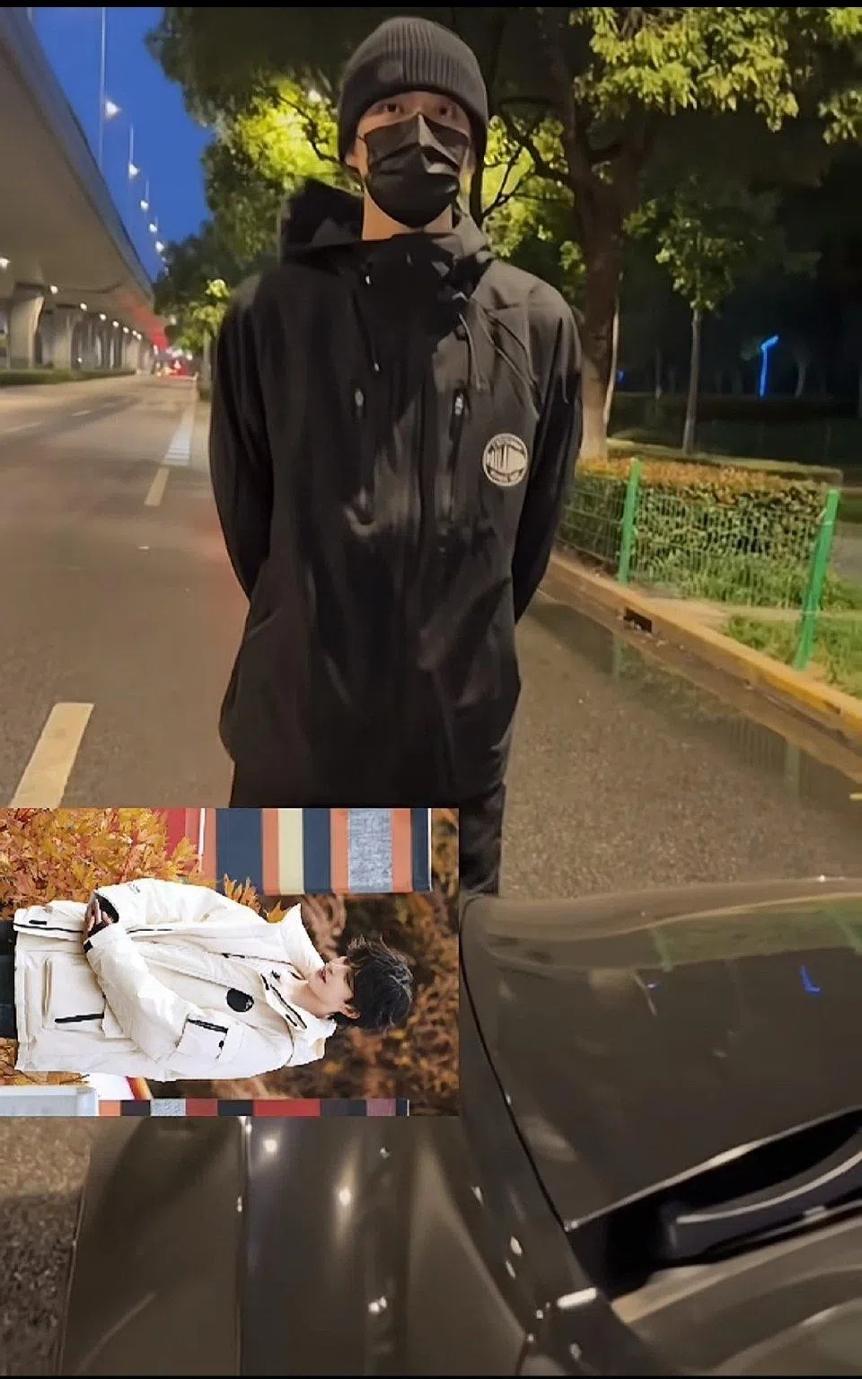 敖瑞鹏被迫停车后，独自下车与对方交涉。（取自微博）