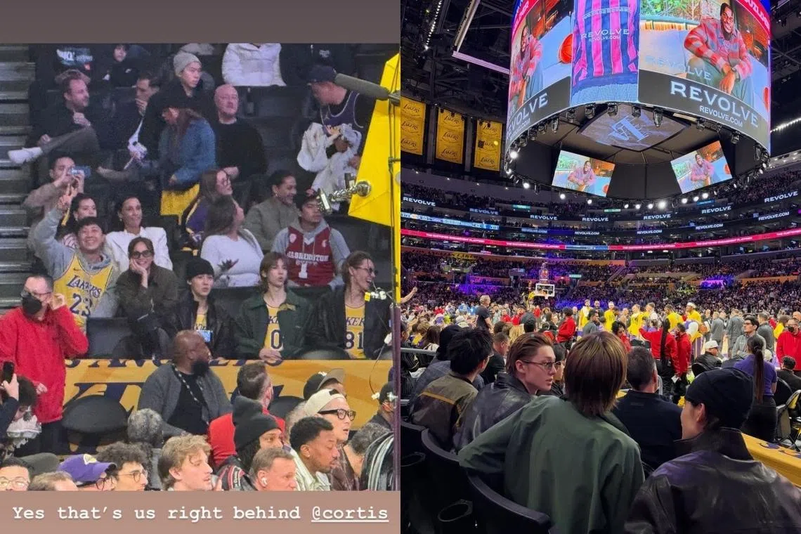 陈凤玲在NBA篮球赛巧遇韩国男团Cortis。（取自陈凤玲IG）