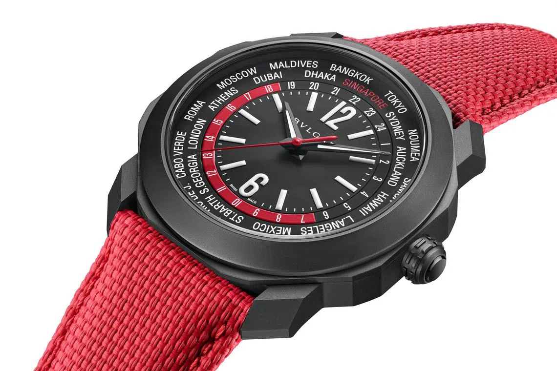 宝格丽推出Octo Roma Worldtimer SG60高端纪念腕表，将国家纪念与高级制表合二为一。（宝格丽提供）