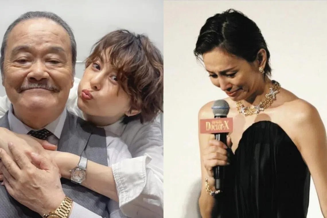 米仓凉子（左图右）和西田敏行合作多年，近日在东京国际电影节忆起前辈一度落泪（右图）。（互联网）