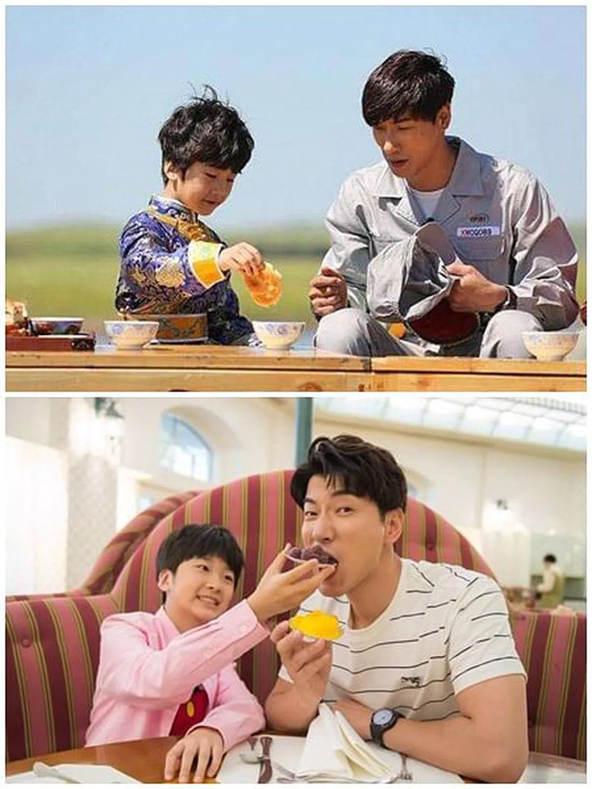 张亮带儿子上《爸爸去哪儿》（上图，互联网）。近年儿子长高，被网民赞越长越帅。（下图，互联网）