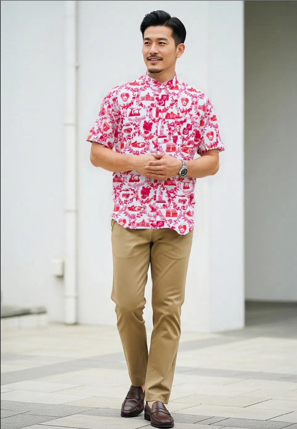 印上“非常新加坡”图纹的短袖中国领衬衫。（Ans.ein提供）