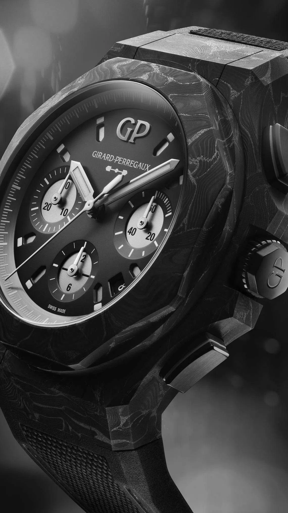 Laureato Absolute 8Tech计时码表表壳采用8Tech技术，由八角形碳部件构成，每一枚的外观都不同。（品牌提供）