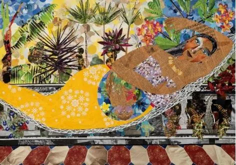 乔安娜·马内克吉（Joanna Maneckji）凭卡片纸拼贴画《那幸福的心情》，成为新加坡新锐画家组最具潜力画家。（大华银行提供）