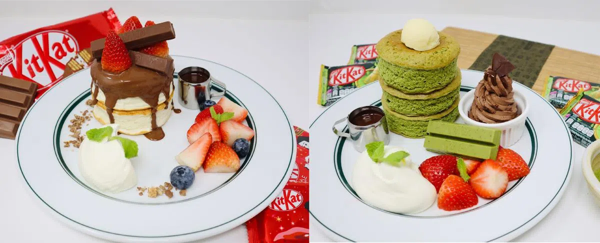 受欢迎的Kit Kat巧克力舒芙蕾（左）Kit kat抹茶舒芙蕾（右）。(图/Gram Cafe and Pancakes提供)