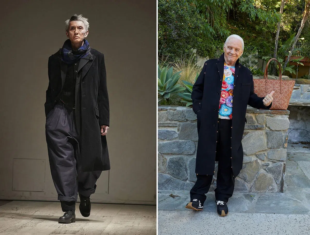 左图：松重丰在山本耀司秀场上的出现引起一片惊叹。（取自vogue.com）右图：安东尼·贺金斯被粉丝爱称为“时尚阿公”。（Loewe提供） 