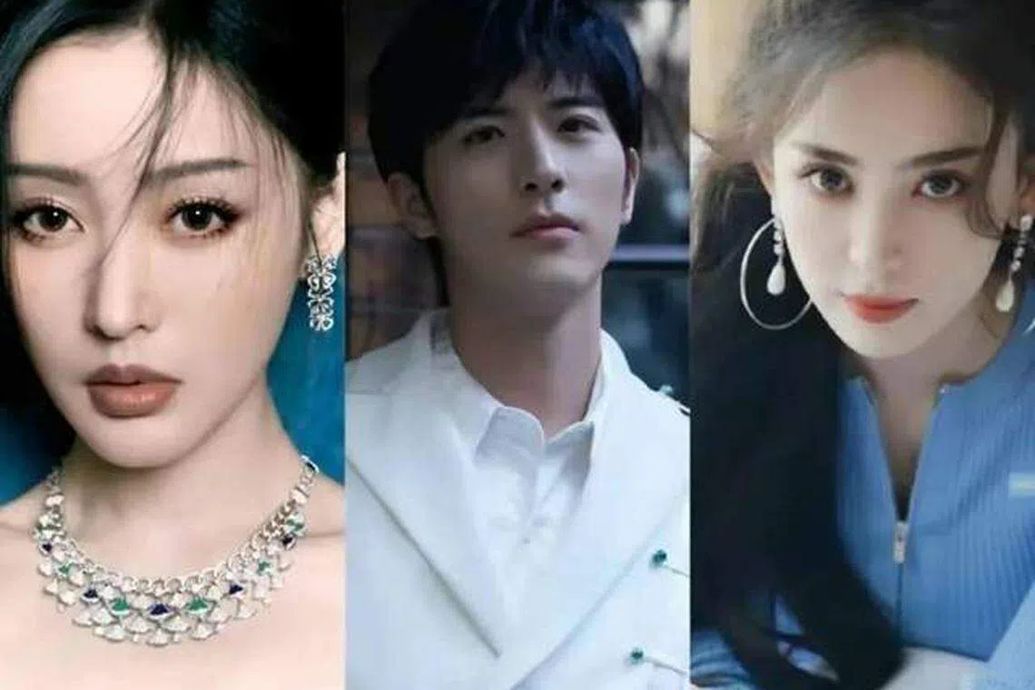 徐开骋（中）被爆劈腿张天爱（左一）和古力娜扎。（互联网）