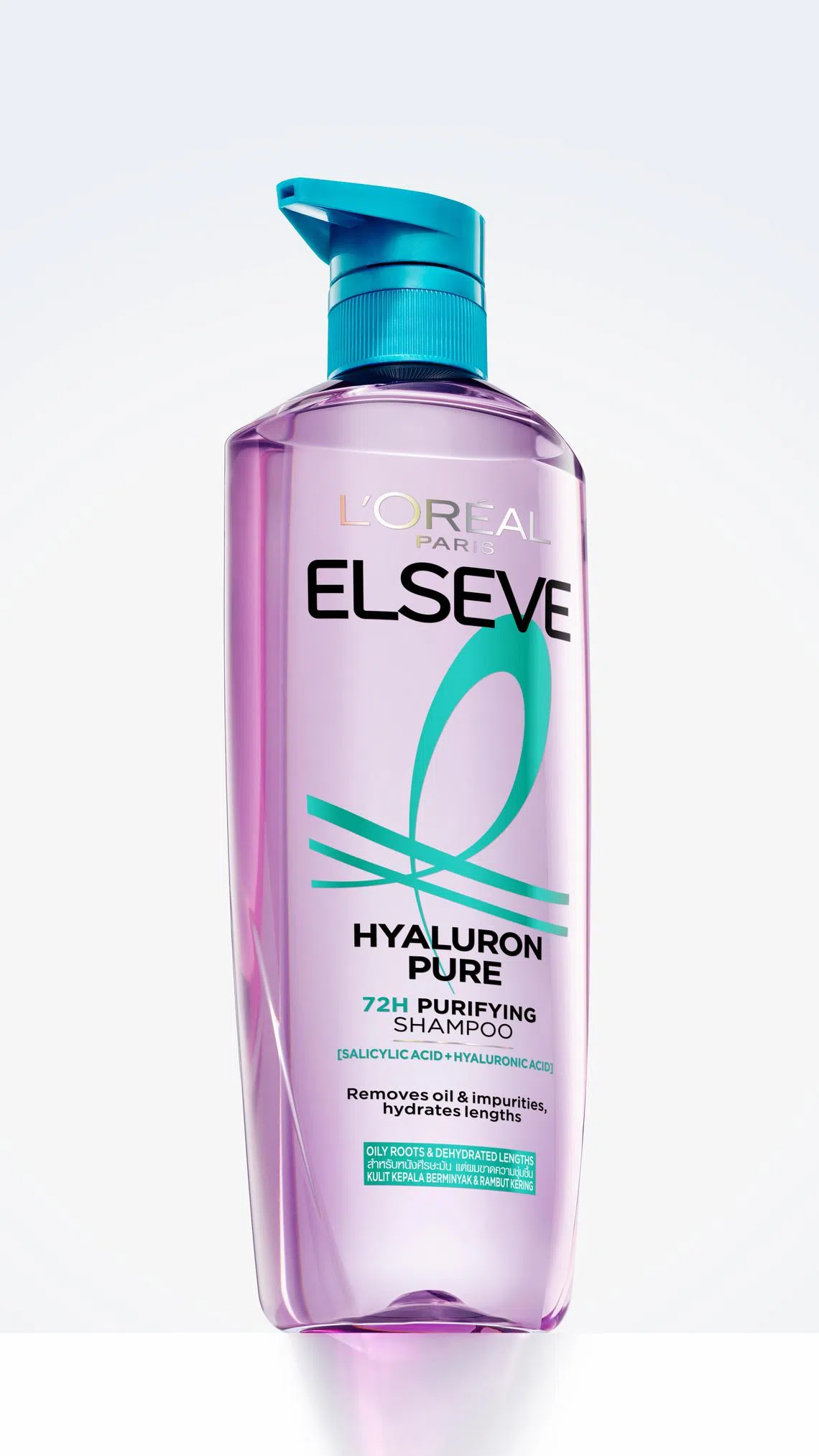 欧莱雅的Elseve Hyaluron Pure 72H Purifying洗发水帮助深层清洁油性头皮。（品牌提供）