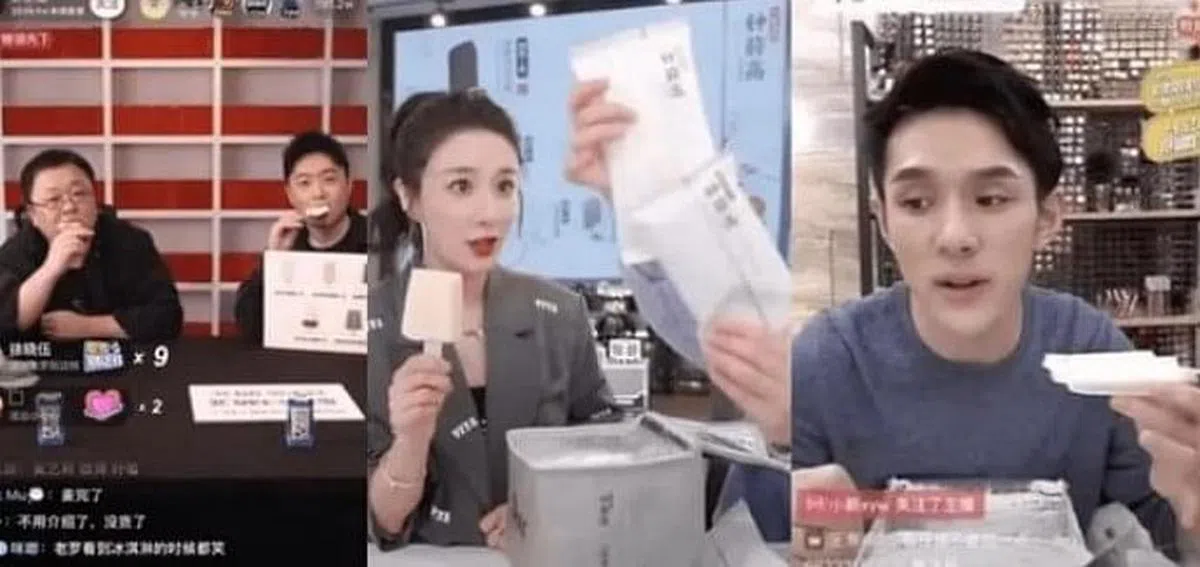 钟薛高雪糕曾分别在头部主播罗永浩（左）、薇娅（中）、李佳琦（右）的直播间进行推广。（互联网）