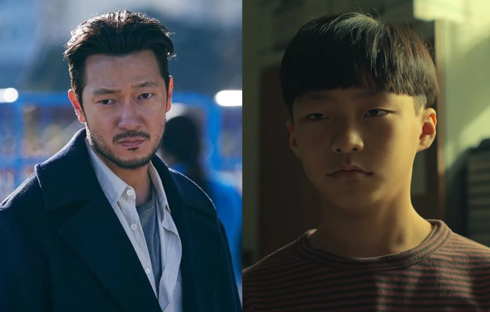 孙锡久（左）童年片段的脸庞（右）由“深伪”技术完成。（取自Netflixkr）