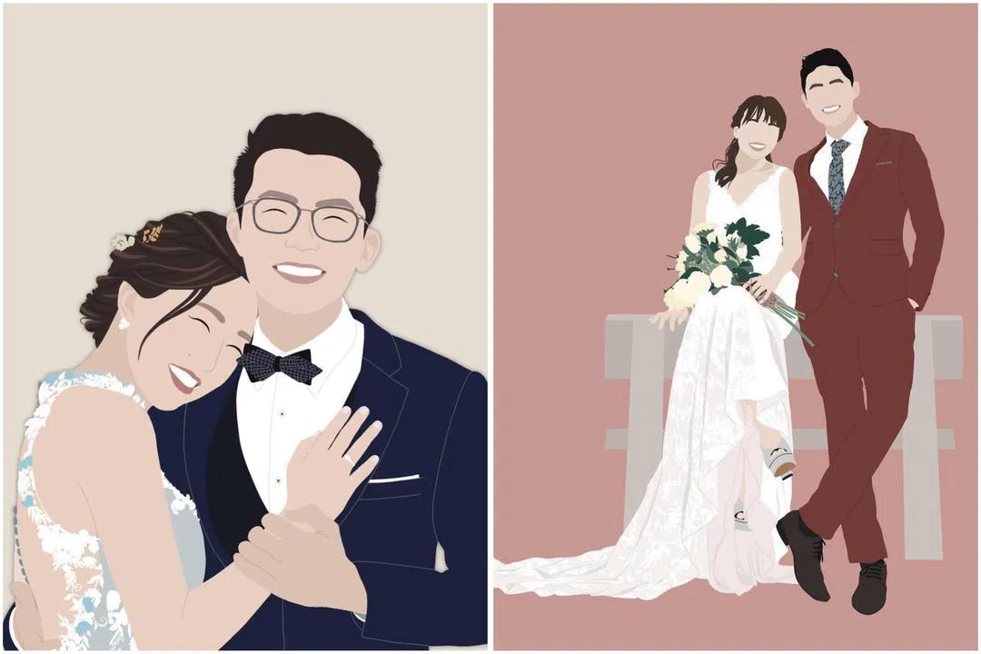 陈思尹创作的婚礼插图，为人生重要时刻留下深刻的印记。（受访者提供）