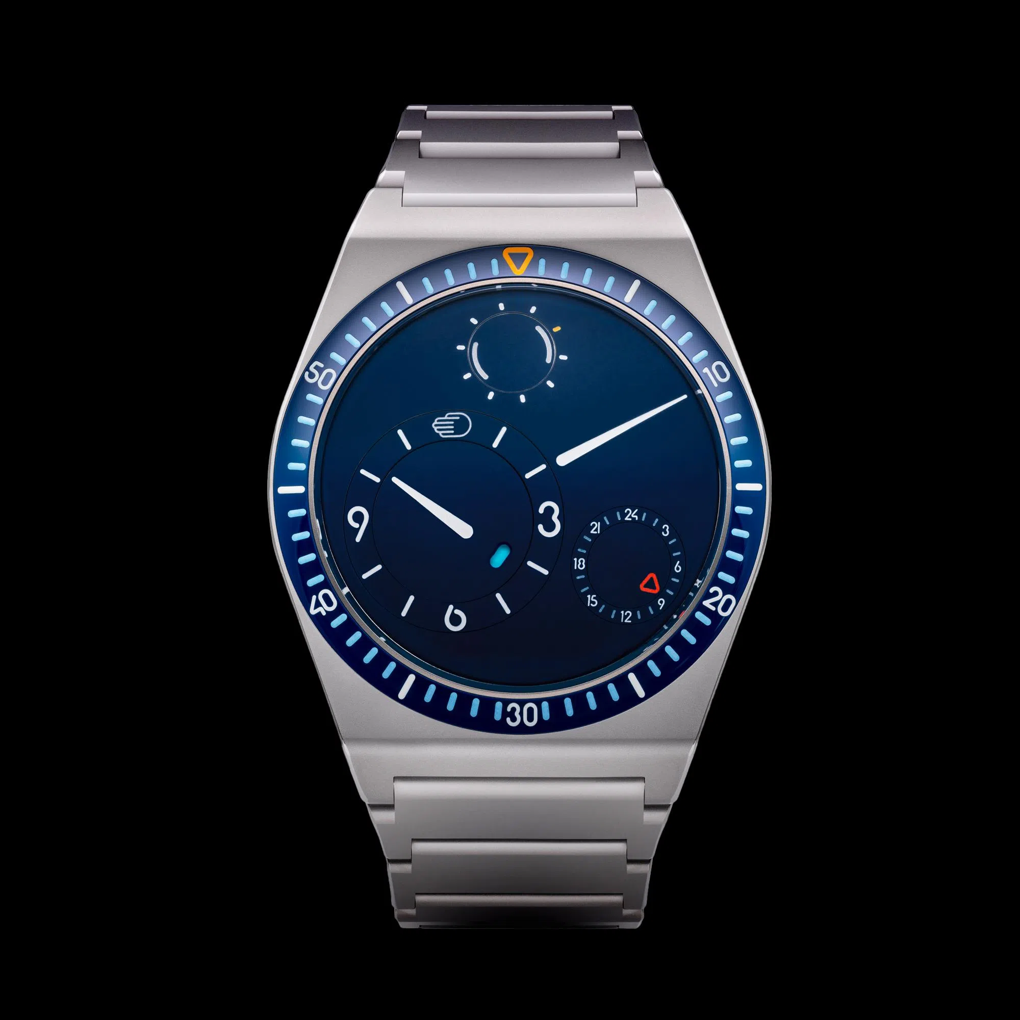 Ressence油封表盘使视觉犹如浮在蓝宝石表镜之上，任何角度都不会反射失真。（GPHG提供）