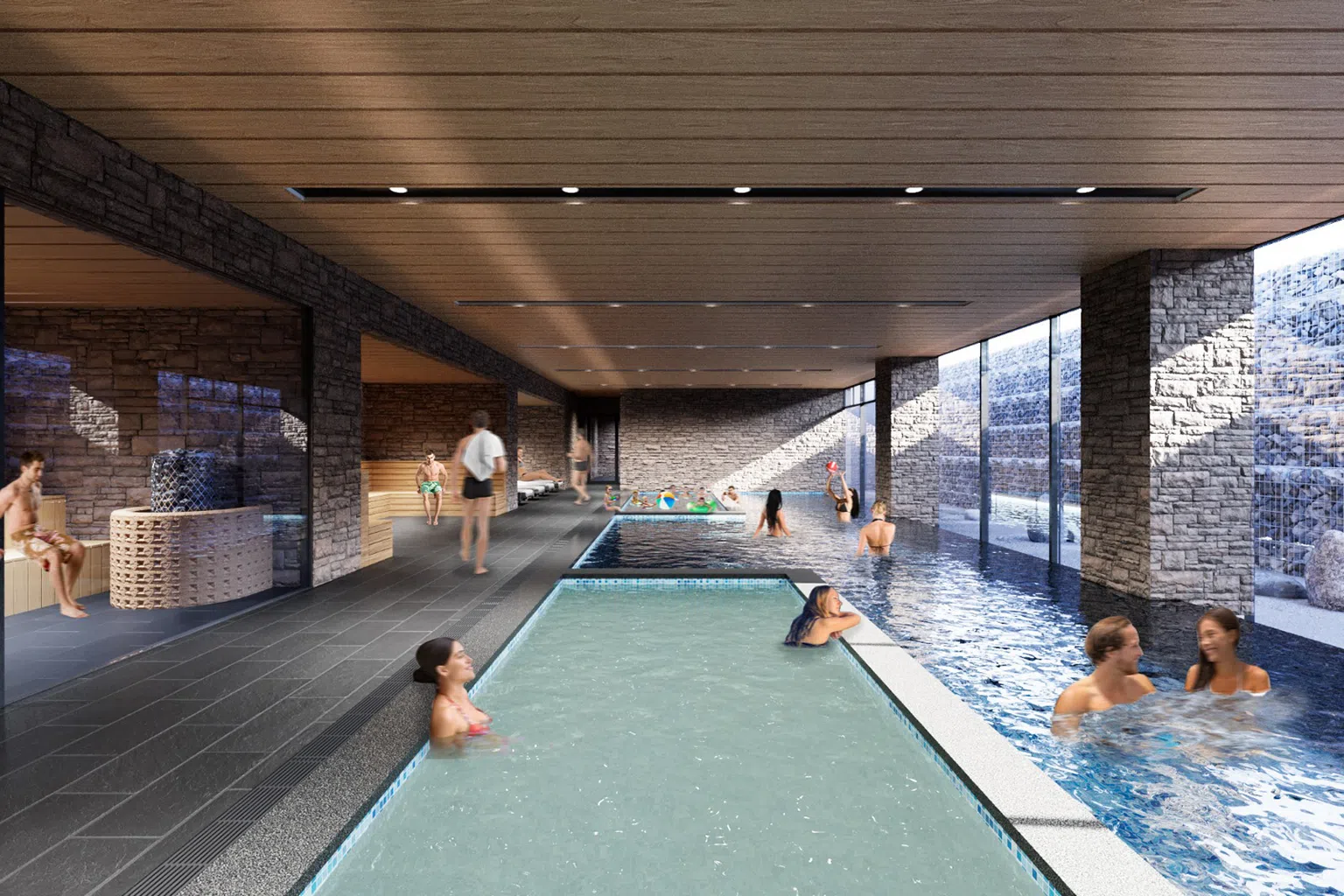 北海道二世谷建成后的Hotel101，还有让住客泡热矿泉澡的设施。（构想图/Hotel101提供）