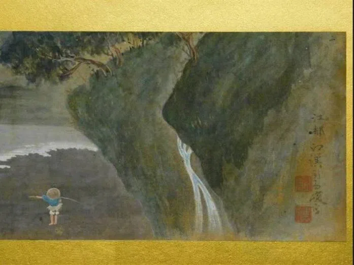 日本江户兰学家司⻢江汉用混合型手法创作的山水画局部。（格瑞会馆提供）
