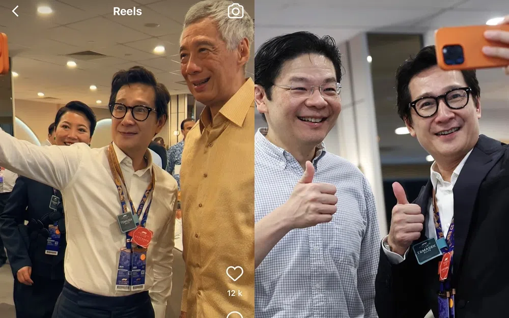 关继威与总理李显龙（左图）、副总理黄循财（右图）自拍。（取自李显龙IG和黄循财脸书）