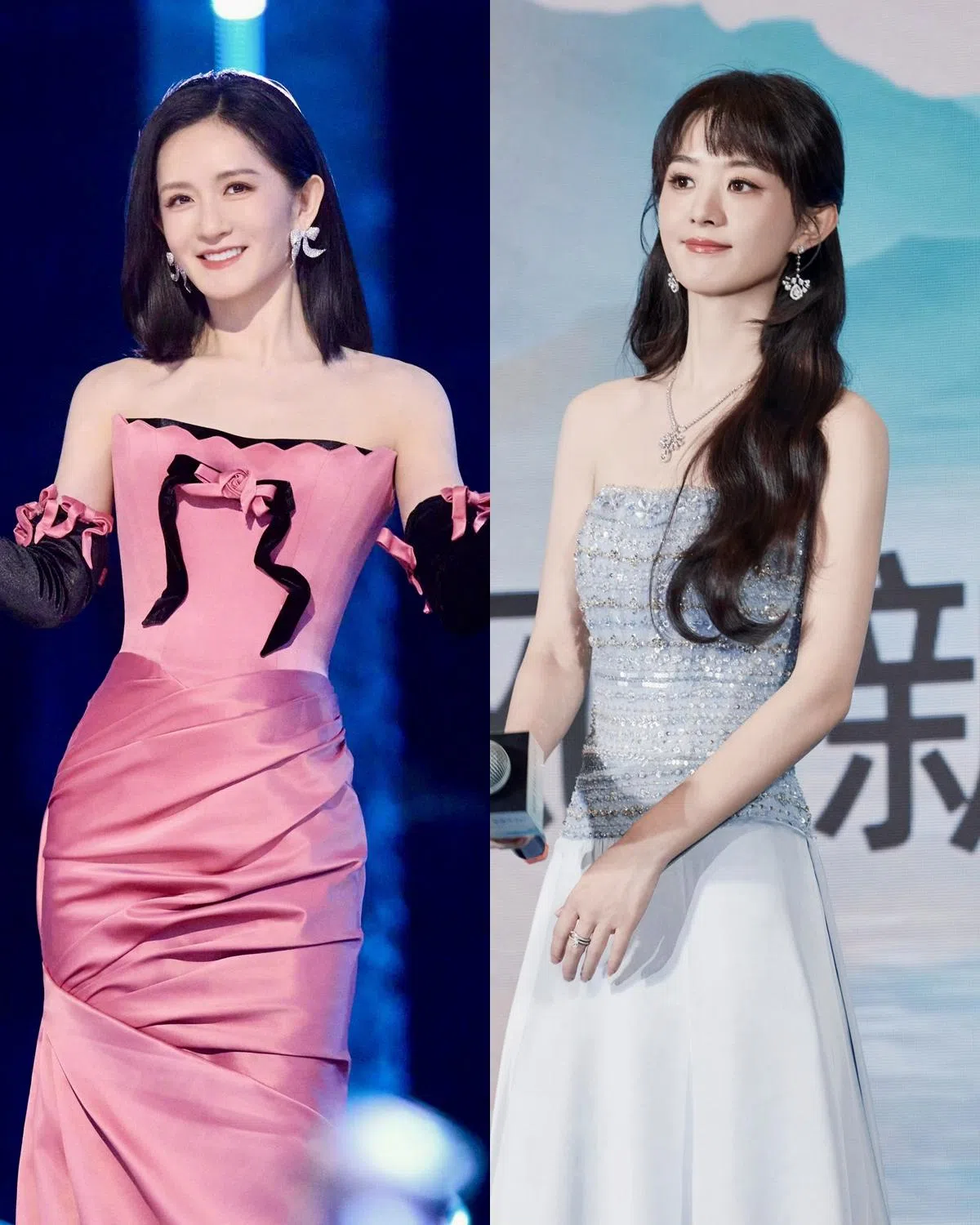 谢娜（左图）与赵丽颖（右图）这对娱乐圈中的“大哥二弟”，当年于2015年综艺节目《偶像来了》结缘。（取自艺人、艺人工作室微博）