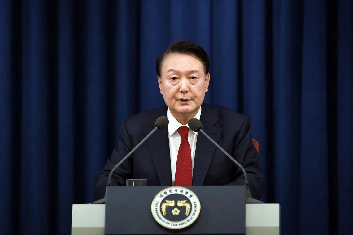 韩国总统尹锡悦12月3日晚上在全国电视讲话中宣布戒严。（法新社）