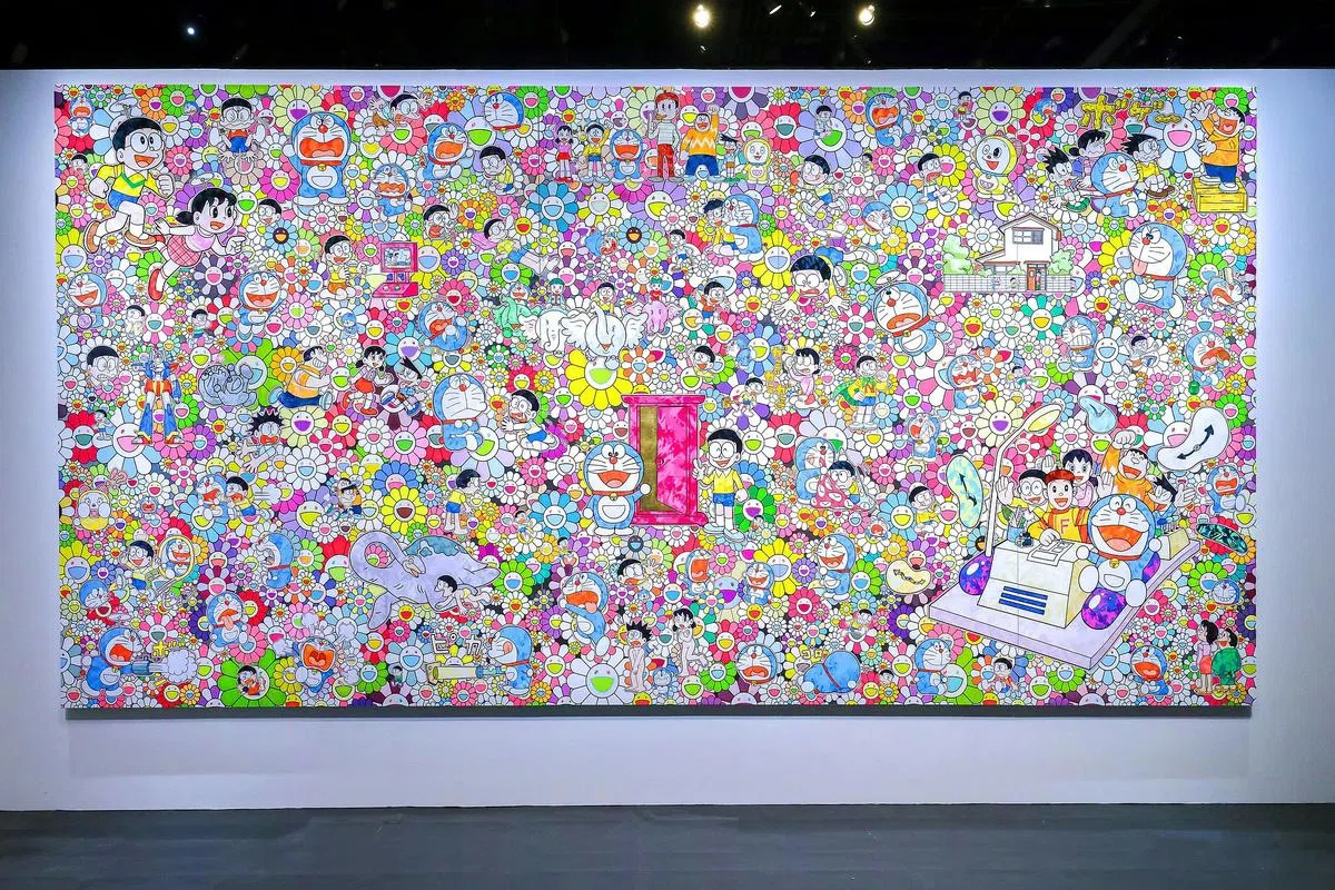 日本村上隆亚克力画《如果我们能做这样的事情不是很好吗》（2017）。（新加坡国家博物馆提供图片）