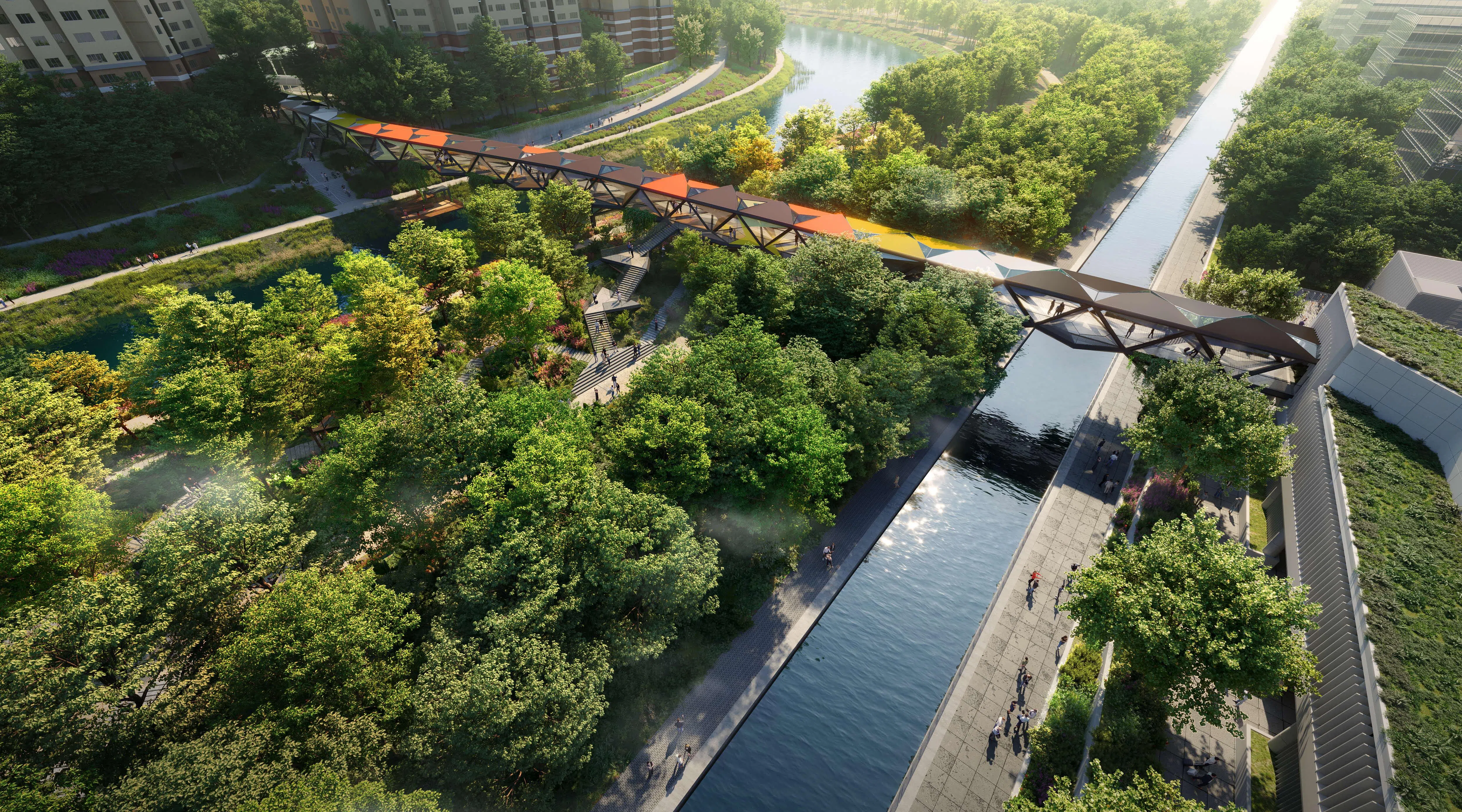 另一处位于铁道走廊北段的史达蒙环路社区聚点，靠近油池住宅区、翻沙水沟，以及新的滨海市区线地铁站。（陆路交通管理局提供构想图）