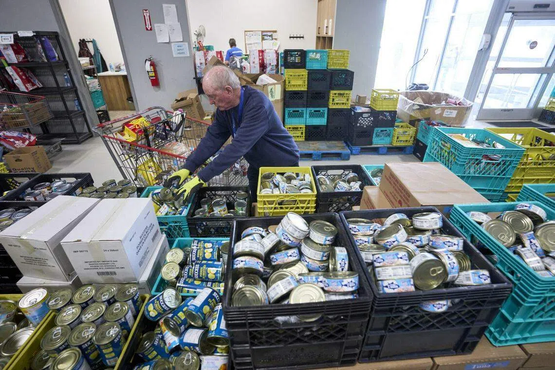 每年浪费掉的食物估计可养活所有挨饿的人。照片为志愿者在加拿大阿尔伯塔省卡尔加里一个慈善组织将罐头分类以供分发。（彭博社）