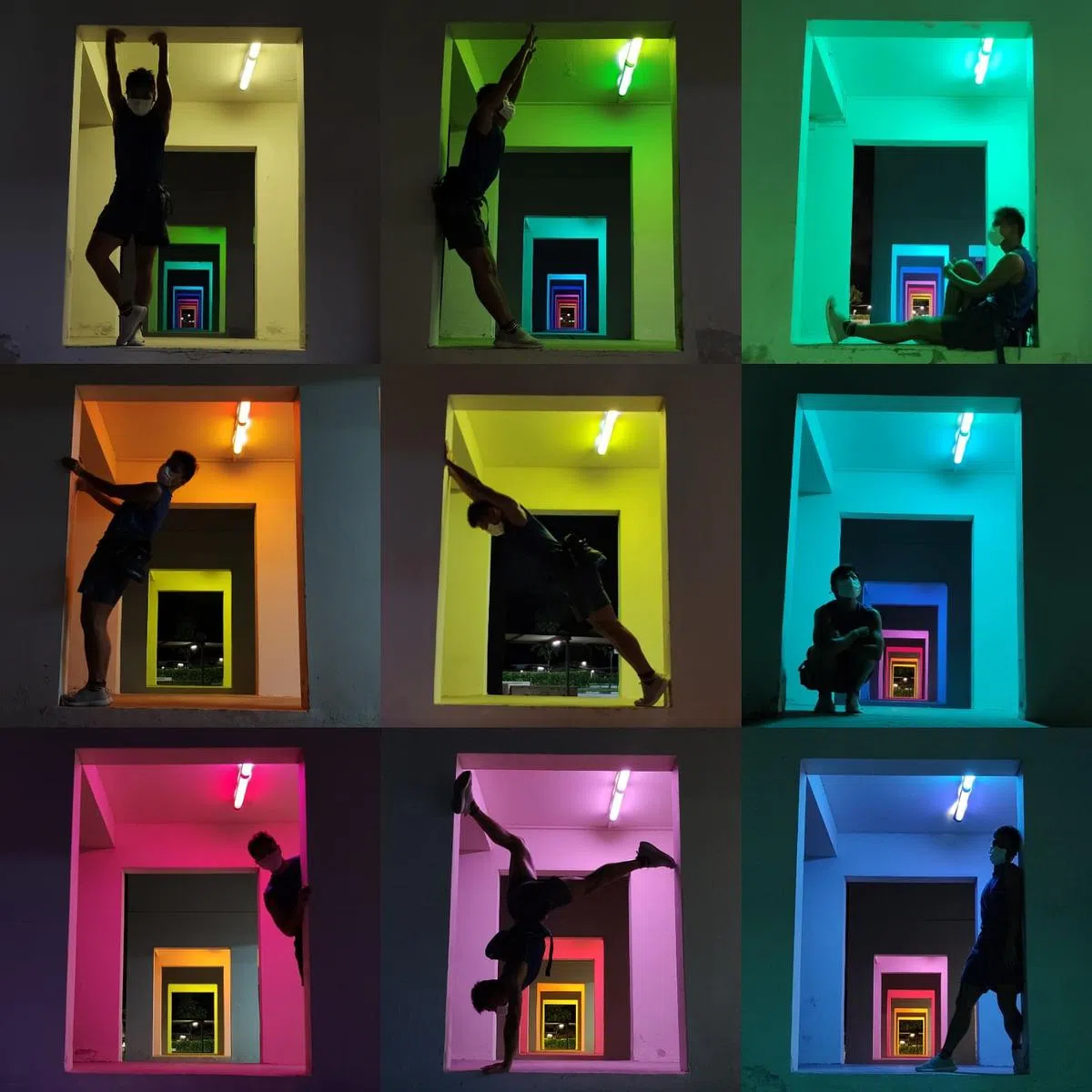 李伟烈把彩虹带入组屋楼下的空间，带给居民焕然一新感。（Very Small Exhibition提供）