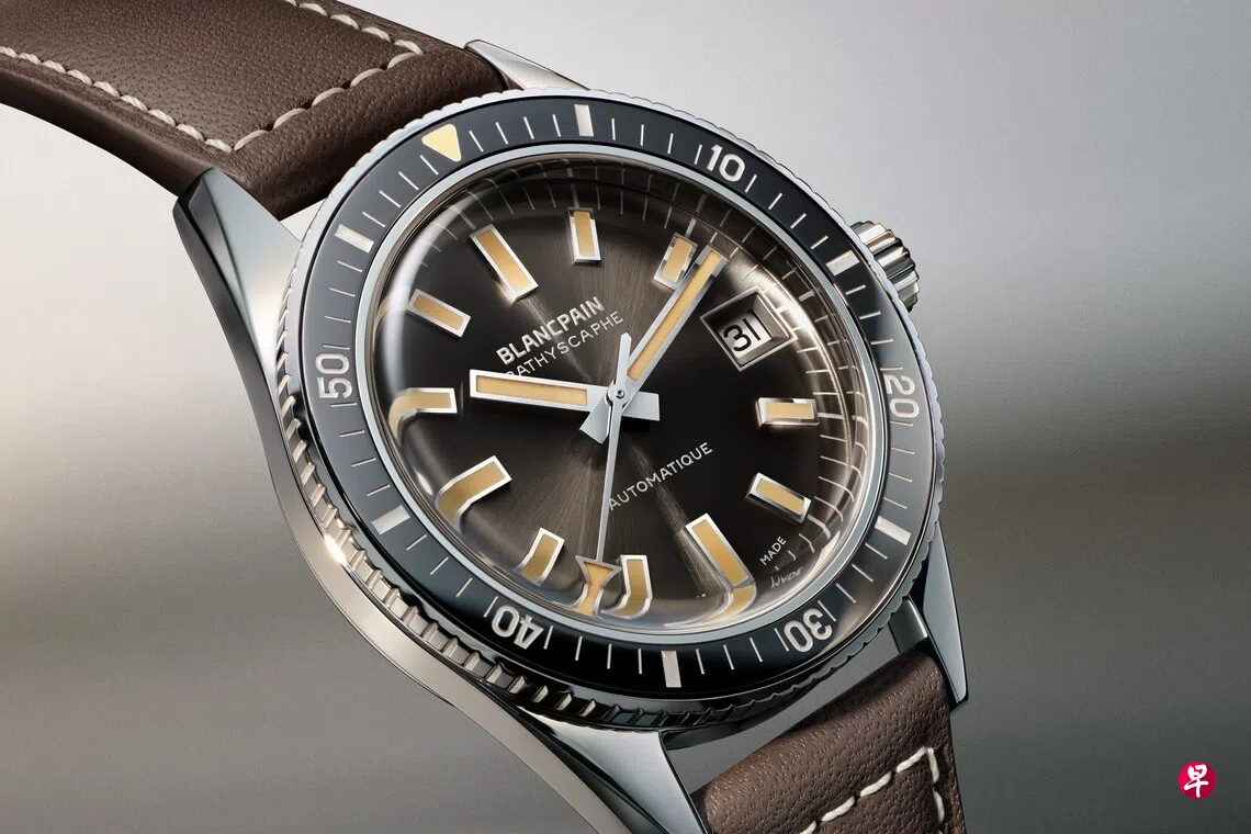 为庆祝五十噚系列深潜器Bathyscaphe腕表问世70周年，宝珀推出周年新作，限量300枚。 （宝珀提供）