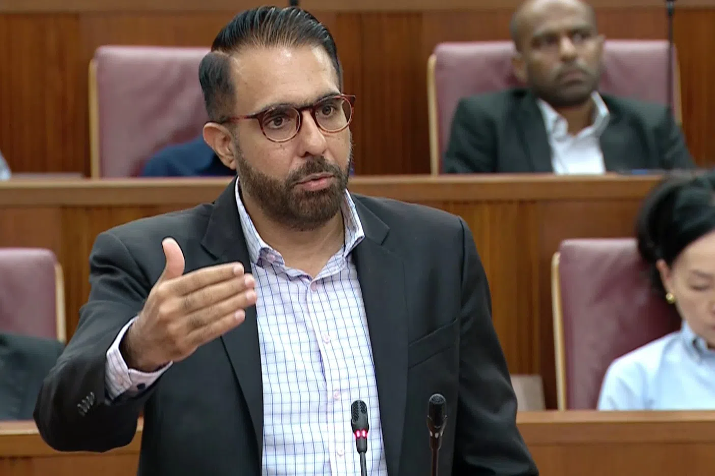 毕丹星的发言时间比一般议员多一倍，他也享有优先回应权。 （gov.sg视频截图）