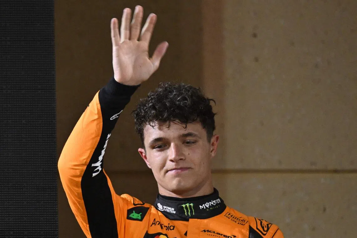 此役收获第三的迈凯伦车手诺里斯仍以77分领跑车手积分榜。（法新社）