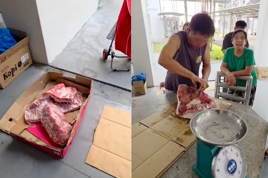 盛港组屋楼下多人切猪肉 食品局展开调查