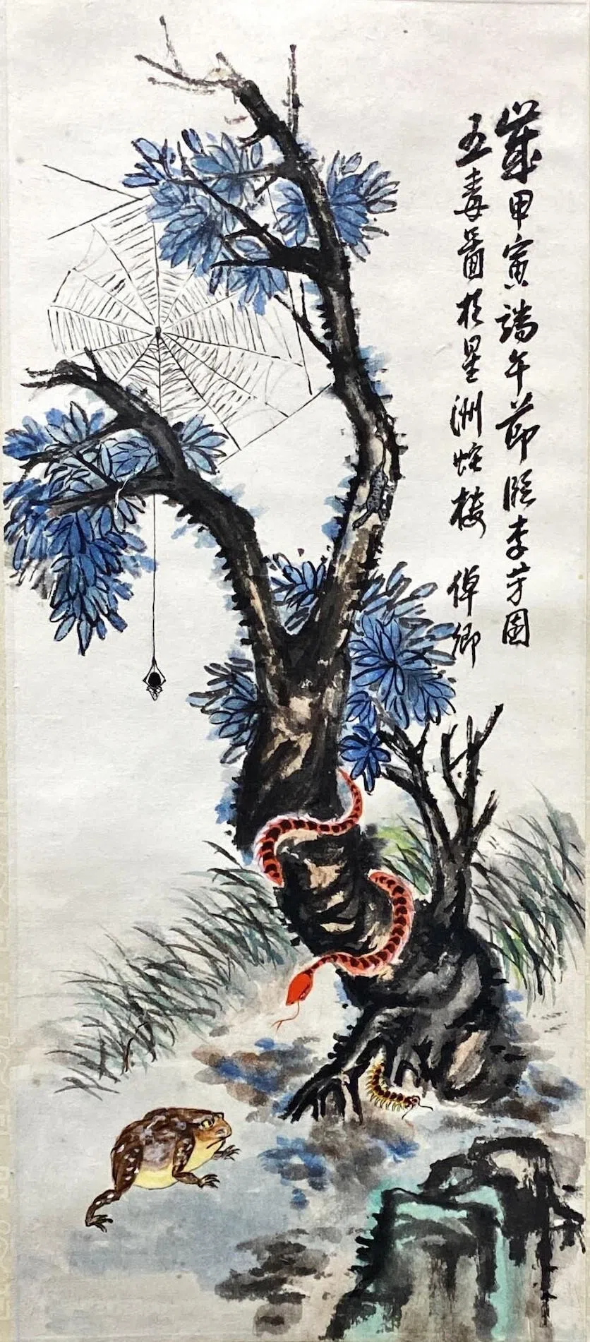 杨倬卿彩墨画《五毒图》有施香沱题款。（宣和文物提供）