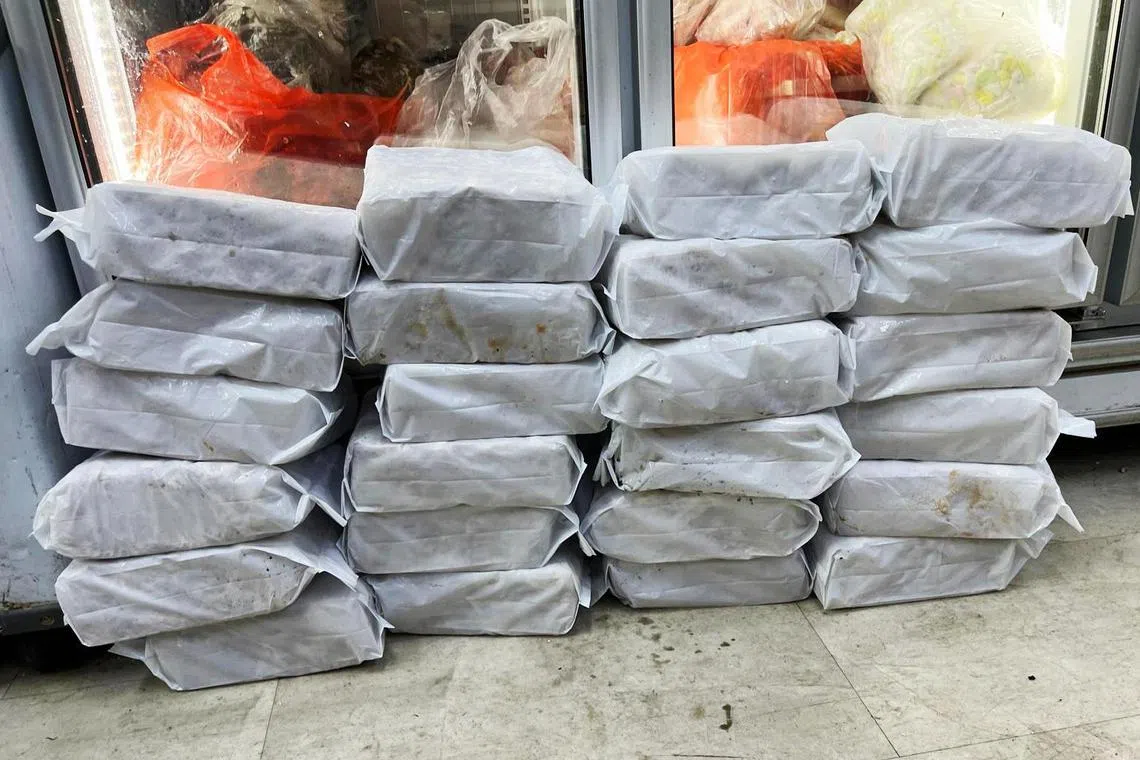 超过300公斤的食品包括鸡肉、牛肉、猪肉和昆虫，例如甲虫和蜗牛。（ 新加坡食品局提供）