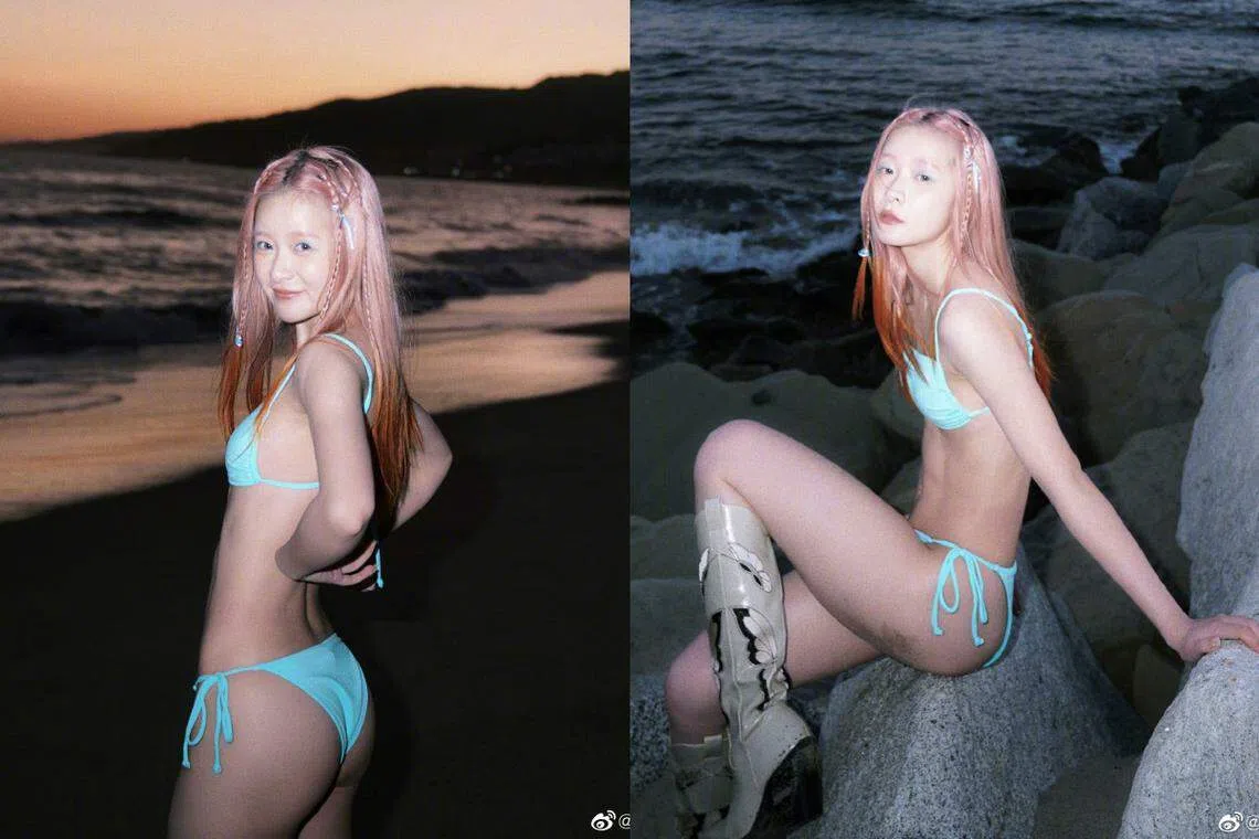 徐娇贴出多张自己穿比基尼的清凉照，身材被网民讨论。（徐娇微博）