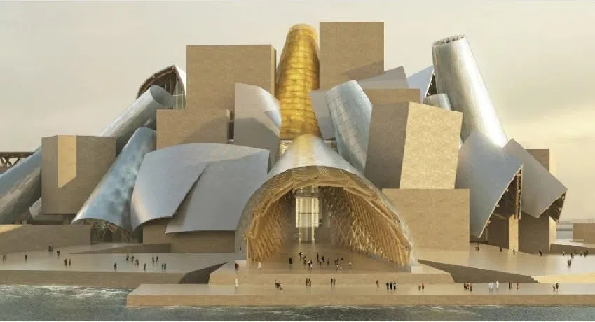 阿布扎比古根海姆美术馆面积是四家馆中最大的，藏品600余件。（艺术构想图，互联网）