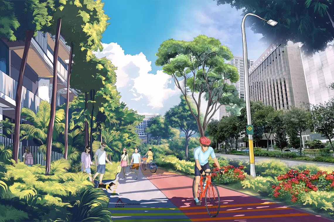 纽顿邻里区的蒙克山路将改造成一条绿意步道，连接翡翠山，提升步行空间与社区凝聚力。（市区重建局构想图）