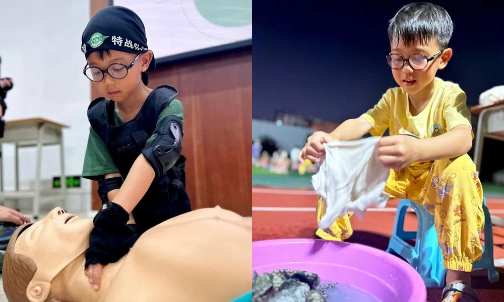李奕霆在军训中学急救和自己洗内裤。（取自Instagram）