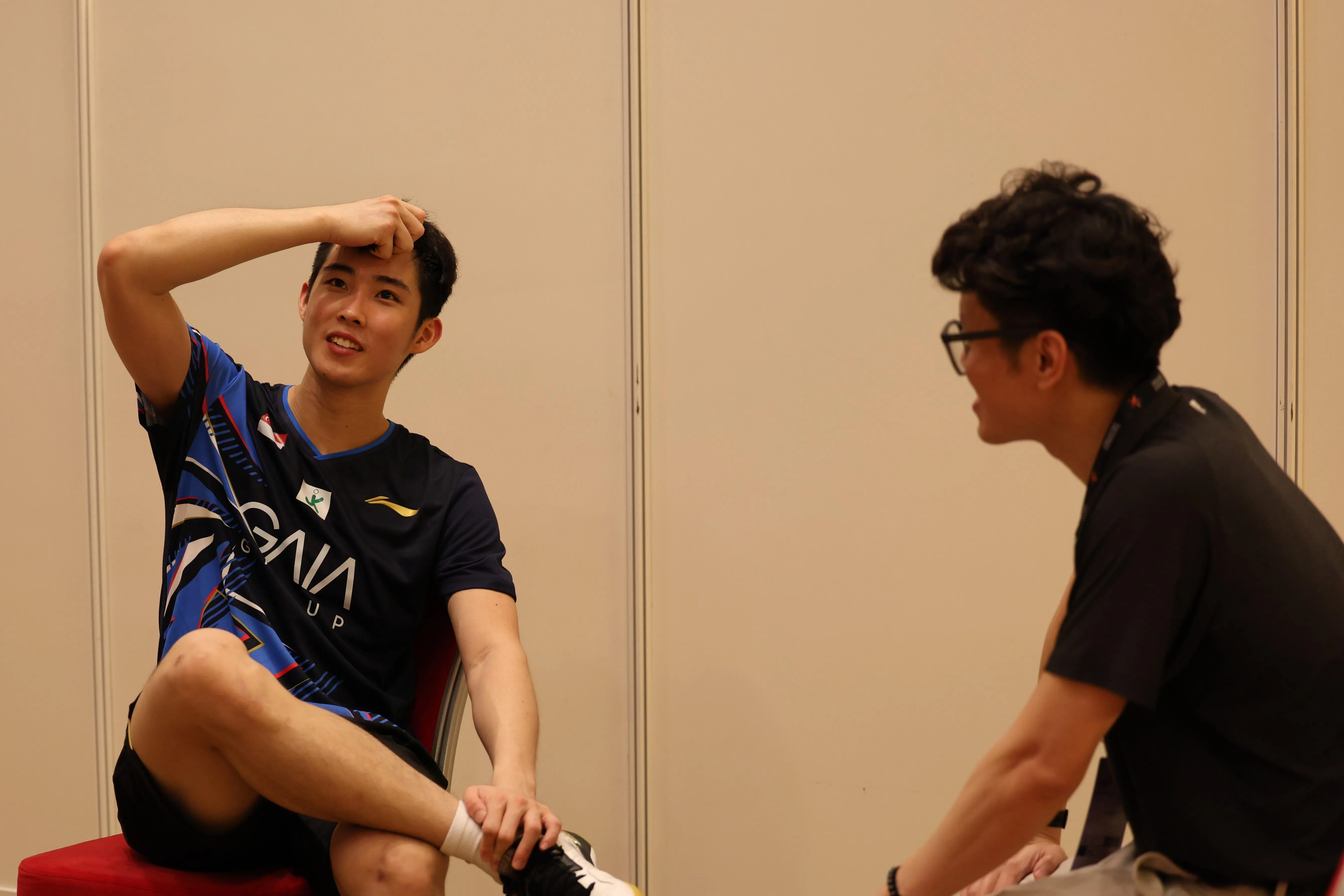 骆建佑（左）是运动心理学家林万德合作过的运动员之一。（陈芷馨摄）