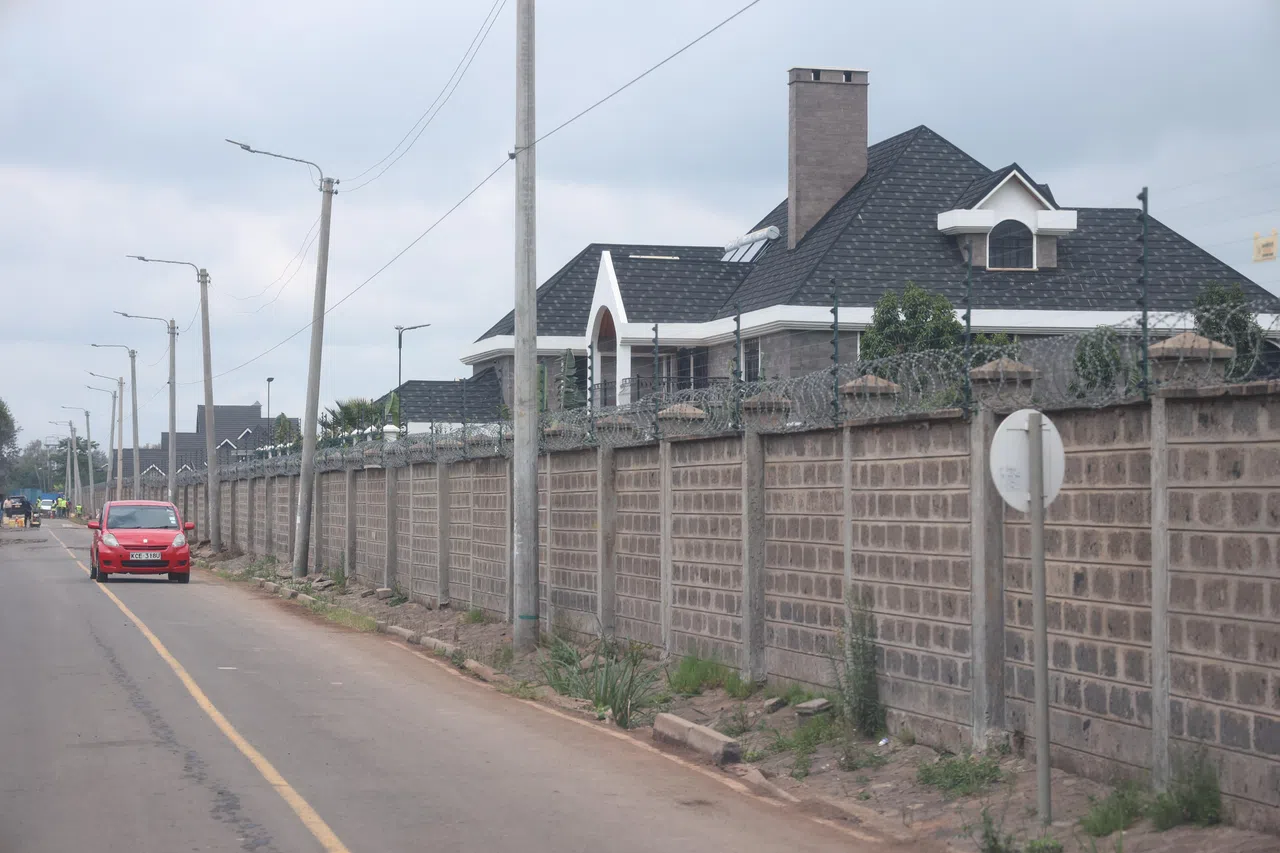 凯伦区住着外派人员以及高收入的肯尼亚人，是当地的富人区。高高的围墙内，隔着铁丝网，可以看到气派的洋房，和墙外俨然两个不同的世界。（何家俊摄）