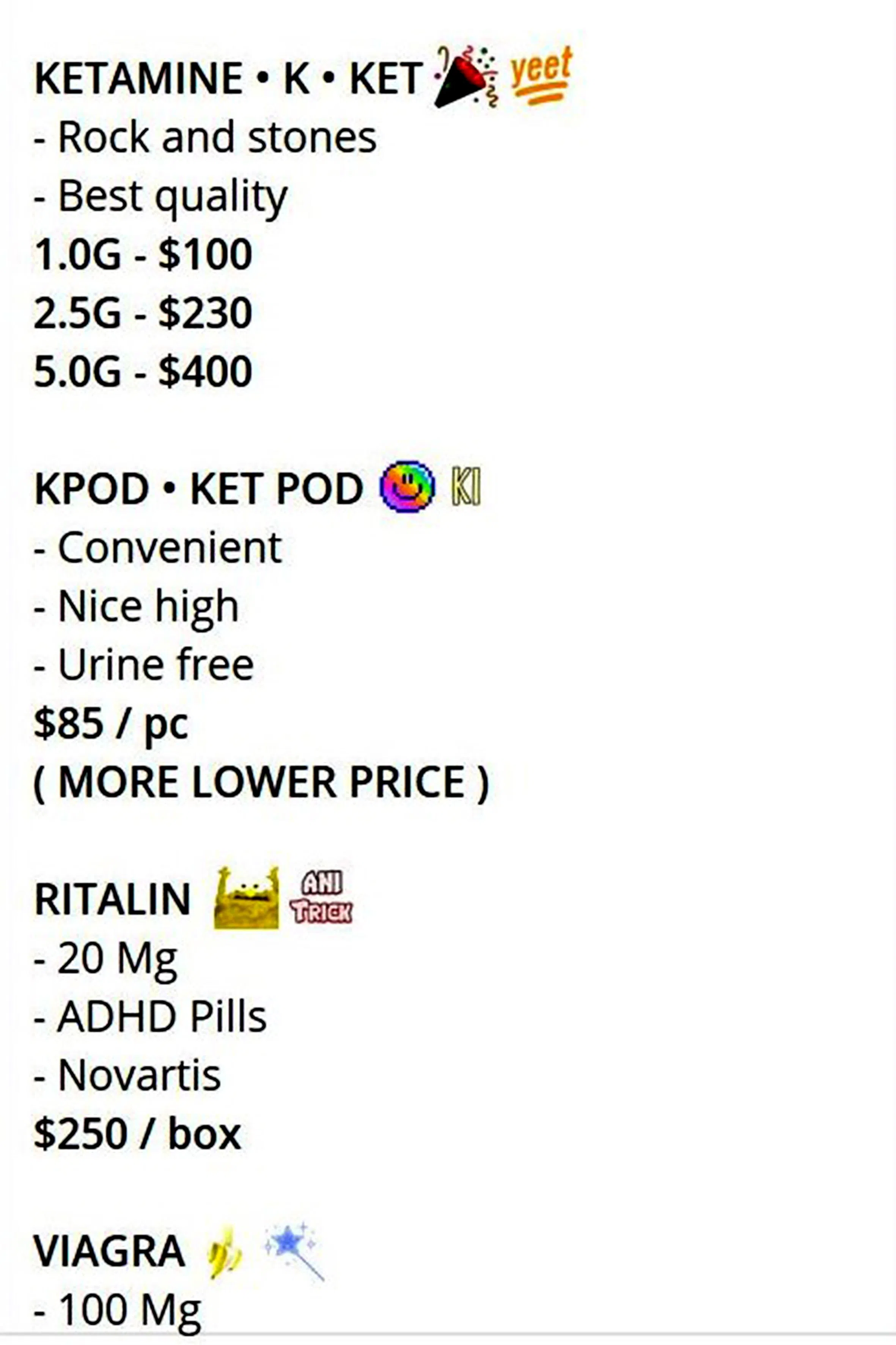 有商家在Telegram群组明目张胆打着售卖含有克他命的电子烟油。（Telegram截图）