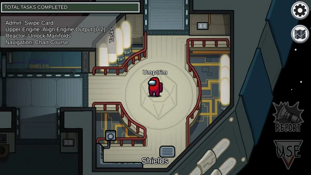 《在我们之中》的设定是在一艘太空船上，身为船员的玩家们要一边完成各种维修任务，一边找出潜伏在他们其中的卧底杀手。（截图）