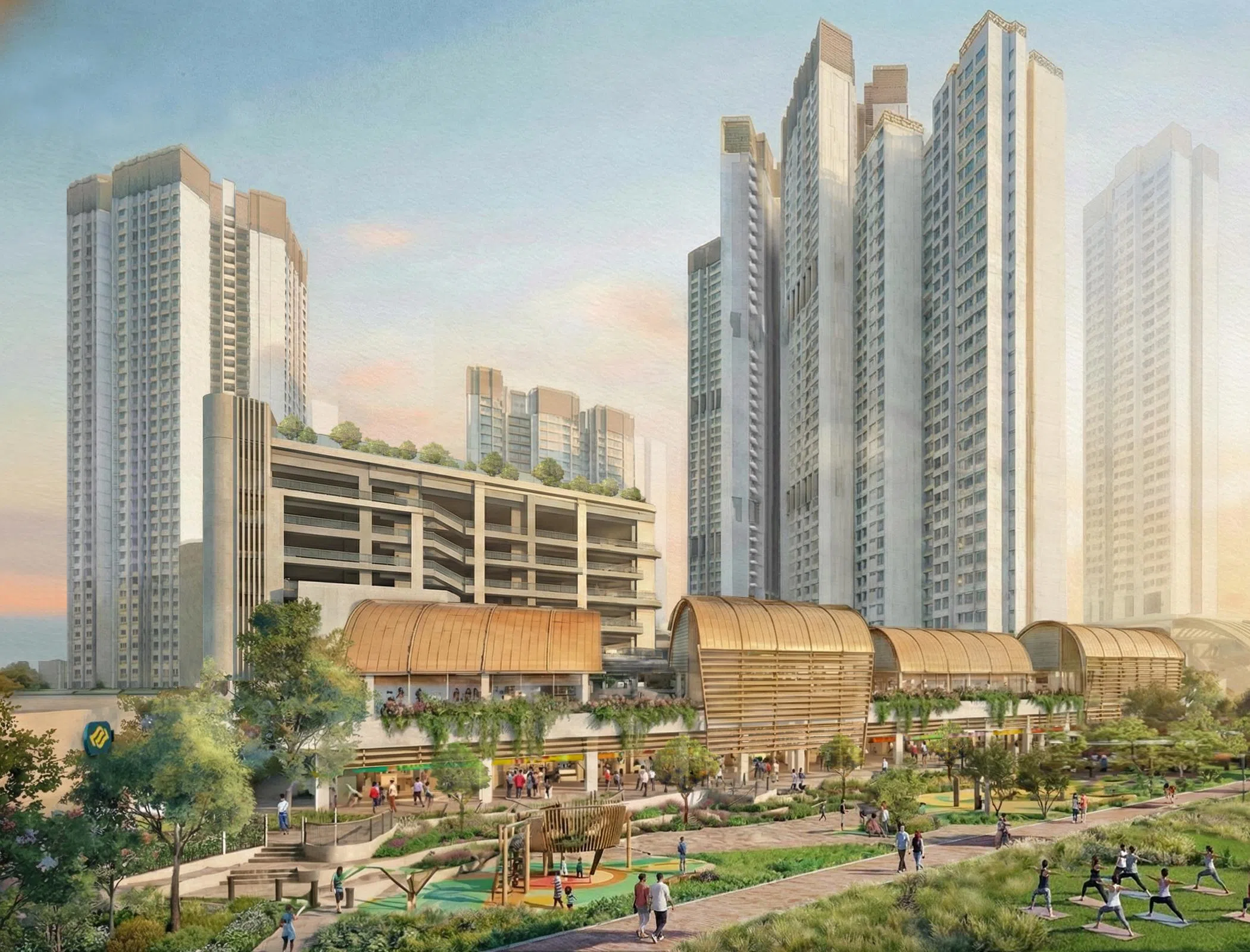 今年10月推出的大巴窑西预购组屋项目位于加利谷地铁站旁。项目将提供约1600个单位，分布在五座组屋，包括590个二房式灵活单位、580个四房式单位及230个公共租赁单位。（建屋发展局构想图）