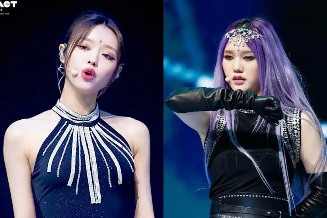 有网民称Yooa（左）眉心上的饰品，以及Mimi戴的头饰皆来自印度文化。（互联网）