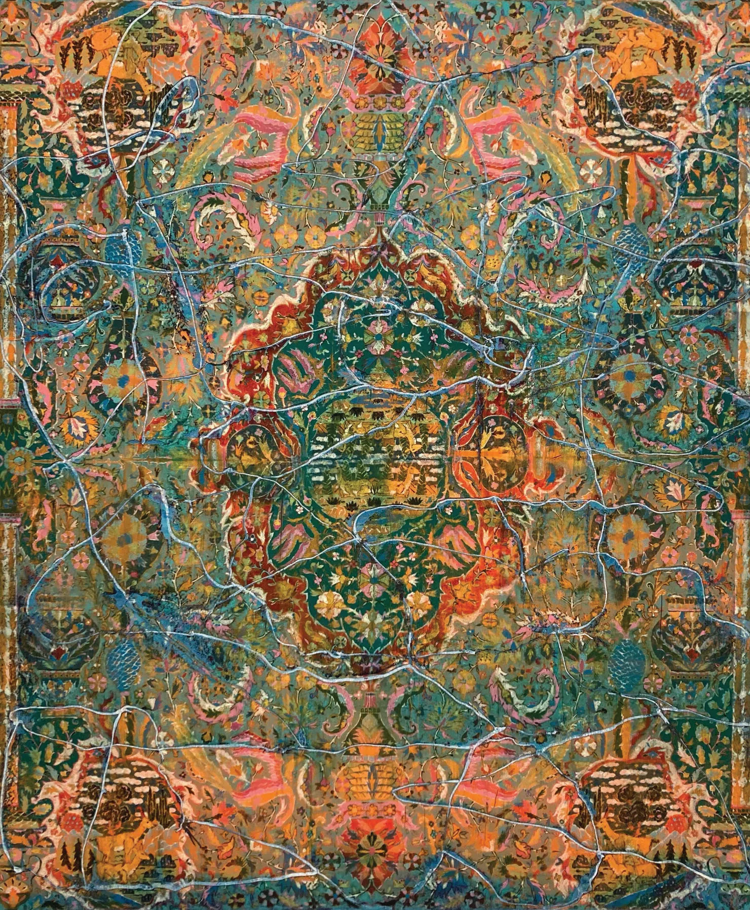 “Tapis”（意为地毯）由朱利安·德·蒙斯蒂埃在2024年绘成， 在《奇幻荒野故事》中展出。（主办单位提供）