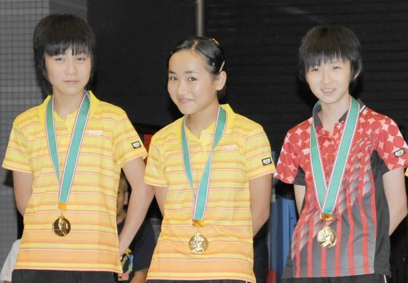 早田希娜（右）和平野美宇（左）及伊藤美诚同年，三人从小一起竞争并鼓励对方。（互联网）