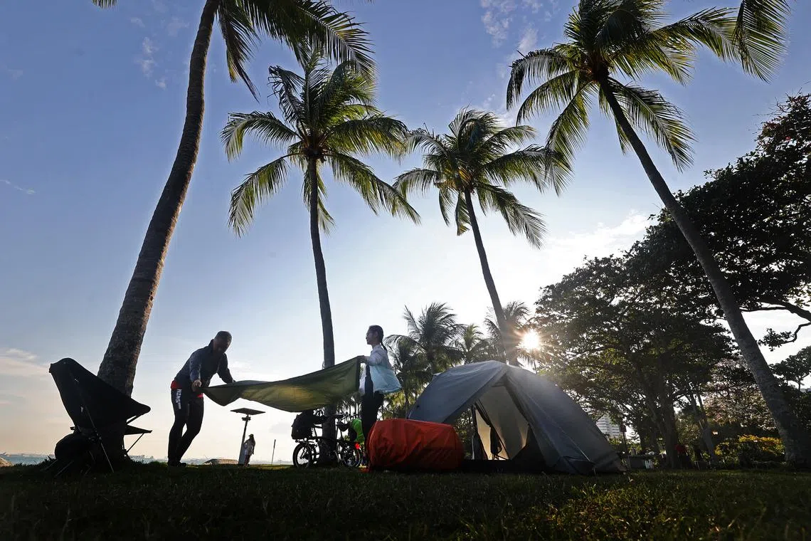通过露营，林来福和吴盈莹学会如何与自然共处，也学会夫妻之间自然又舒服的相处之道。（陈渊庄摄）