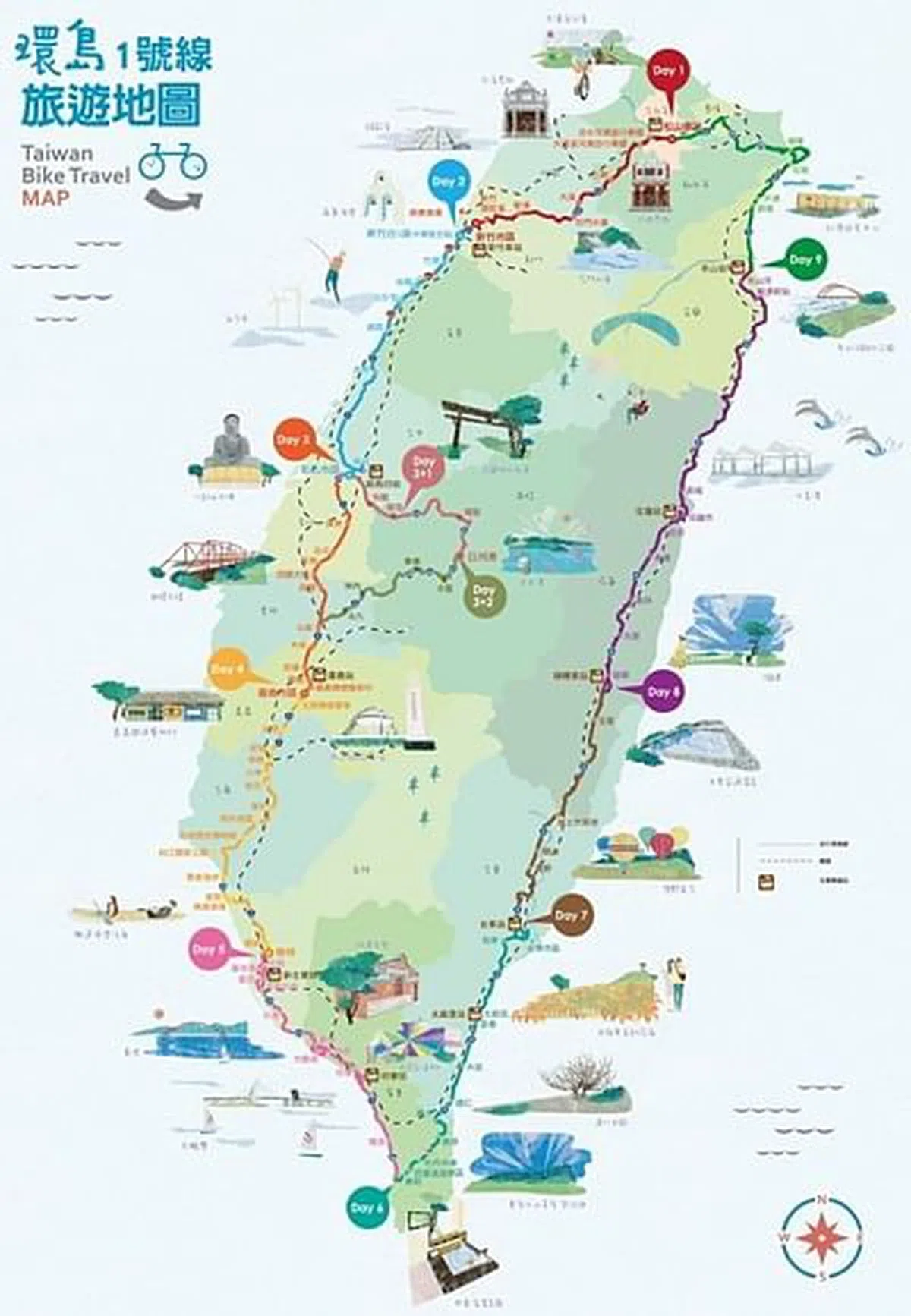 环岛1号线可顺时针或逆时针骑行。（图/台湾自行车旅游网）