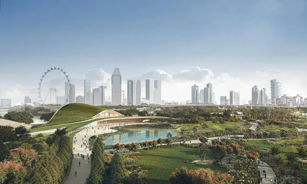 从滨海东花园可一览新加坡市区的风景线。（滨海湾花园构想图）
