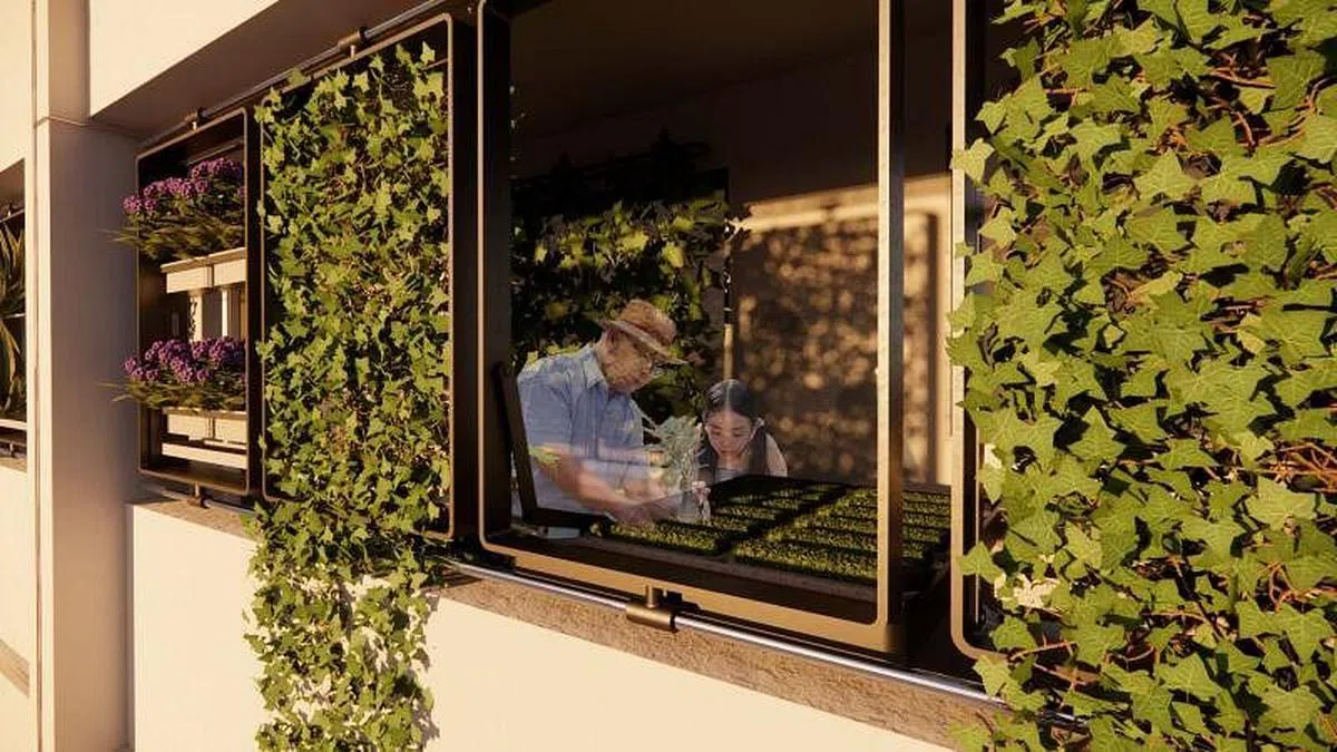 Verdure种植窗框能轻易90度拉下，方便住户种植与施肥。（受访者提供图片）