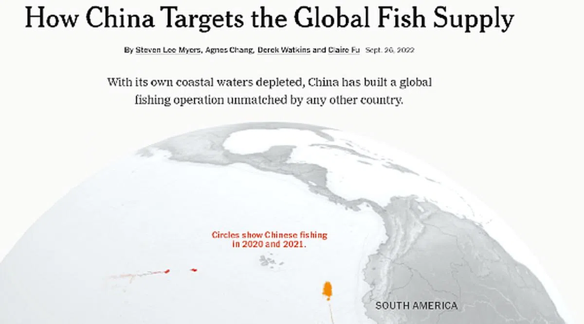 《纽约时报》在9月26日发了一篇题为“How China Targets the Global Fish Supply”的报道。(《纽约时报》官网截图)